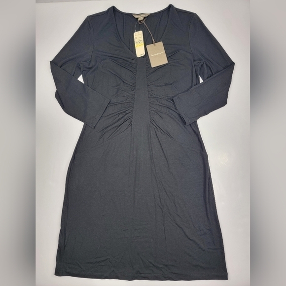 NWT Tommy Bahama Womens Tambour Panel Shirred Black 3/4 Sleeve Dress  Medium - Picture 1 of 11